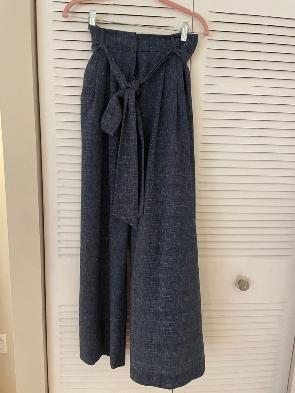 Milly Navy Blue High-Waist Wide-Leg Tie-Belt Pants